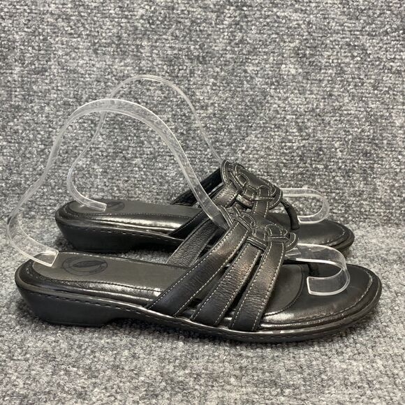 Nurture Sandals Womens 7.5M Black Leather Wedge Slip On Slide Open Toe Comfort29 - Picture 1 of 13